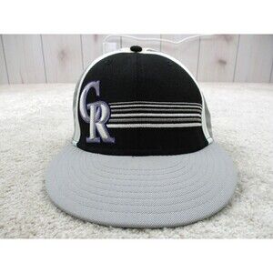 Colorado Rockies Hat Cap Fitted Men 7 1/4 Black Gray Logo New Era Baseball